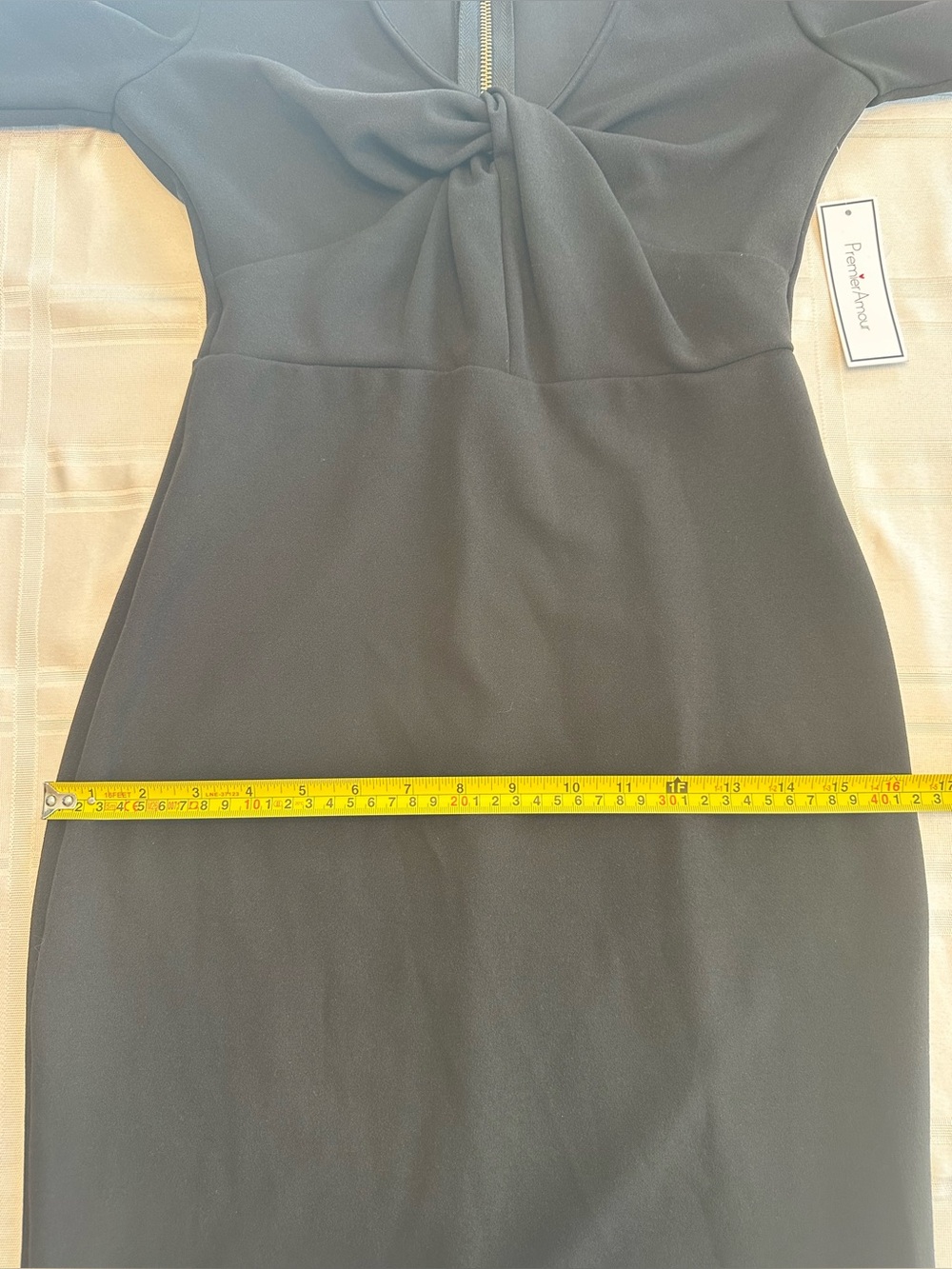 Premier Amour Black 3/4 Sleeve Dress Gold Zipper Dress Size 4 NWT - Picture 11 of 13